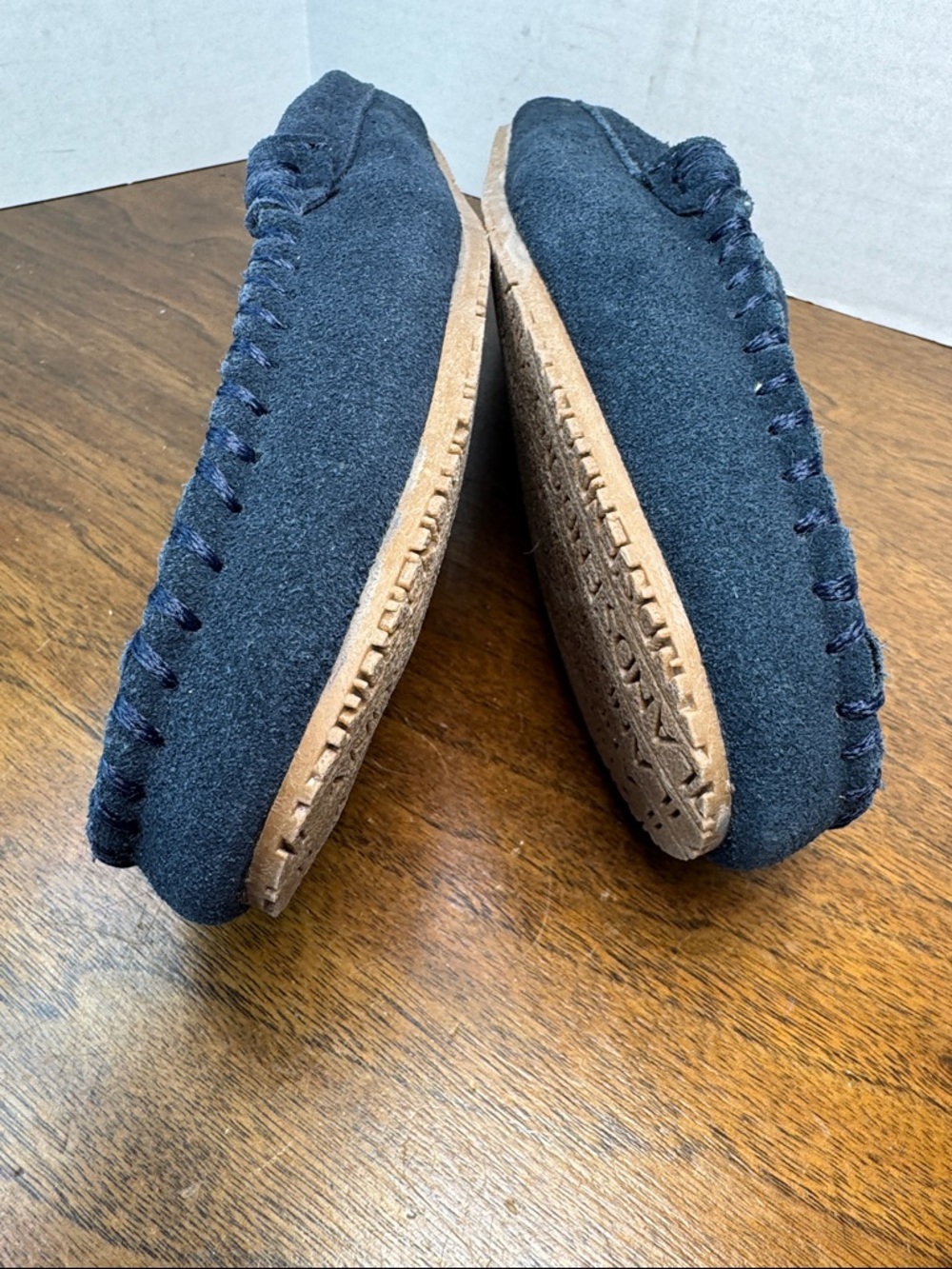NWOT Lands End Suede Slip-on Moccasin Mules Hard-sole Slippers Navy, Womens 9 - Picture 10 of 13